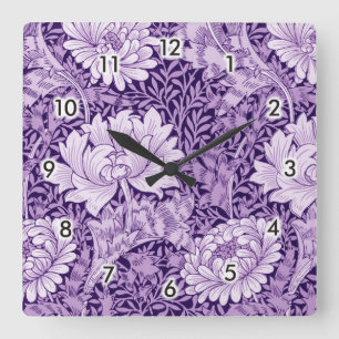 Chrysanthemum Purple, William Morris Square Wall Clock