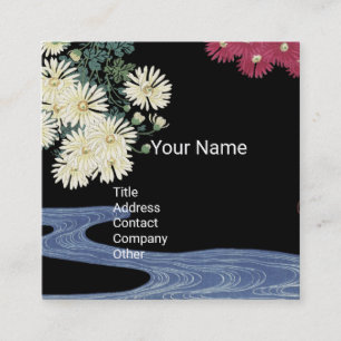 Chrysanthemum,Running Water,Beauty Salon Spa Black Square Business Card