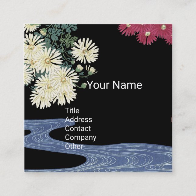 Chrysanthemum,Running Water,Beauty Salon Spa Black Square Business Card (Front)