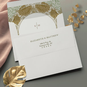 Chrysanthemum Sage Green Gold Vintage Envelope