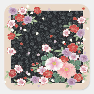 Chrysanthemum & Sakura Japanese Fine Art Square Sticker