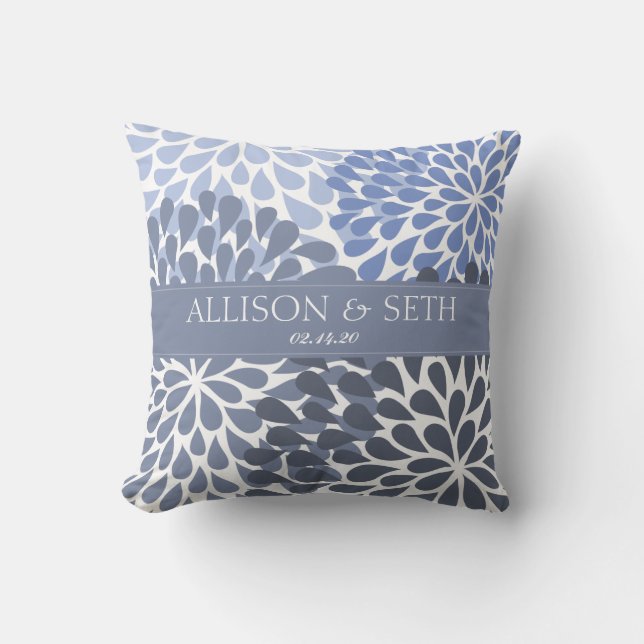 Chrysanthemum (Stonewash Blue) Wedding Shower Gift Cushion (Front)