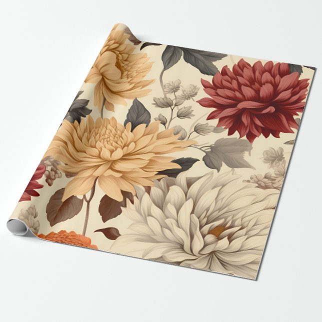 Chrysanthemum Symphony Wrapping Paper (Unrolled)