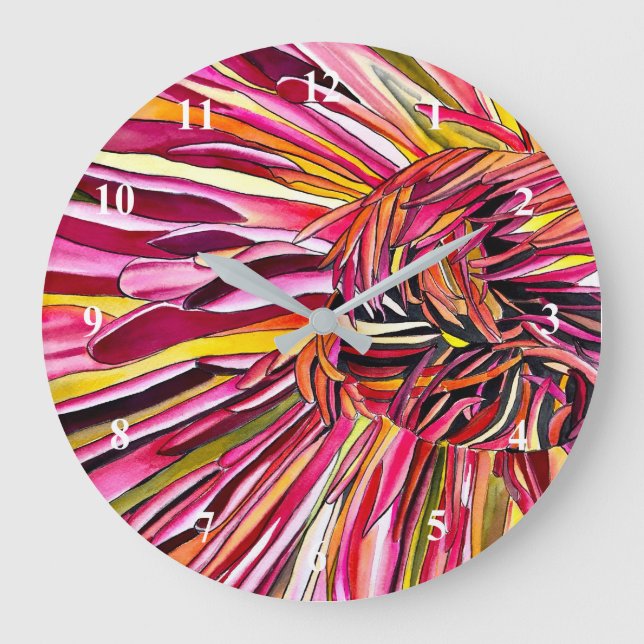 Chrysanthemum watercolor art flower large clock (Front)