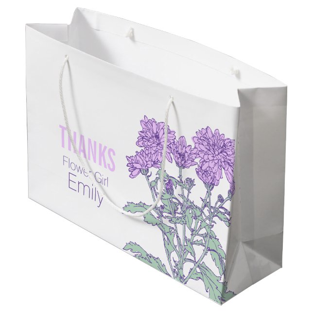 Chrysanthemum wedding flower girl purple favour ba large gift bag (Back Angled)