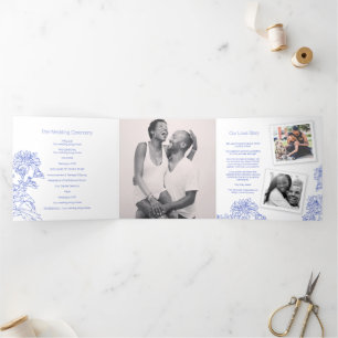 Chrysanthemum white blue flower drawing Tri-Fold programme