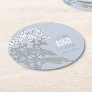 Chrysanthemum white flower art grey paper coasters