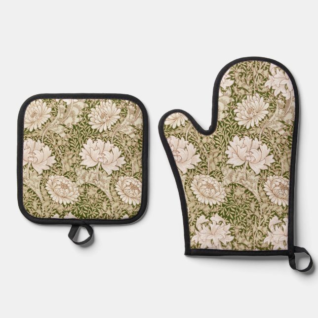 Chrysanthemum, William Morris Oven Mitt & Pot Holder Set (Front)