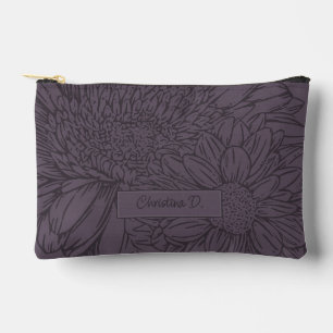 Chrysanthemums and Name on Dusty Plum  Accessory Pouch