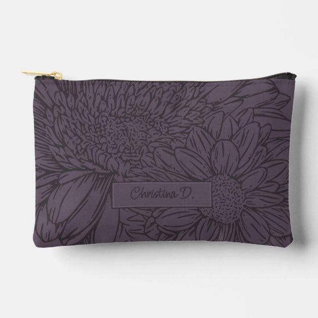Chrysanthemums and Name on Dusty Plum  Accessory Pouch (Front)