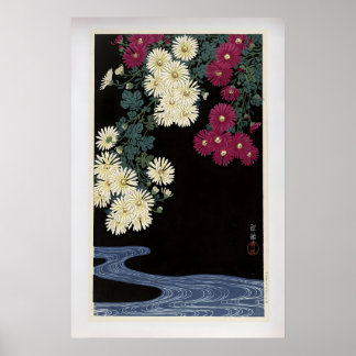Chrysanthemums and Running Water by Ohara Koson Poster