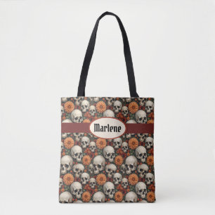 Chrysanthemums and Skulls Tote Bag