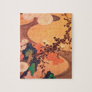 Chrysanthemums by a stream with rocks (1760) jigsaw puzzle