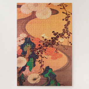 Chrysanthemums by a stream with rocks (1760) jigsaw puzzle