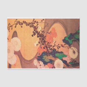 Chrysanthemums by a stream with rocks (1760) tissue paper