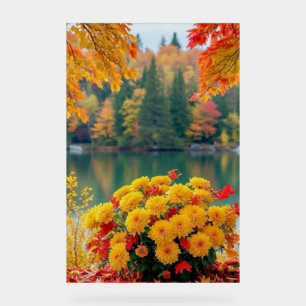 Chrysanthemums by the Autumn Lake Acrylic Sign