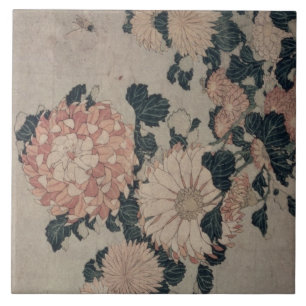 Chrysanthemums (colour woodblock) tile