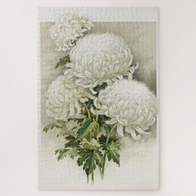 Chrysanthemums – Elegant Vintage Botanical Jigsaw Puzzle (Vertical)