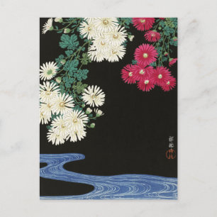 Chrysanthemums Floral Flowers River by Ohara Koson Postcard