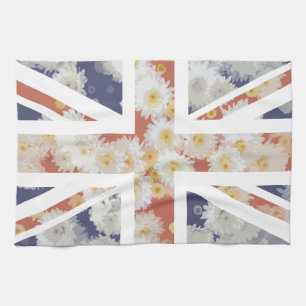 Chrysanthemums Flower Union Jack British(UK) Flag Tea Towel