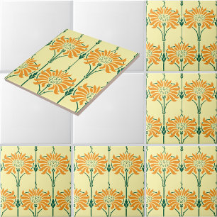 Chrysanthemums Flowers Art Nouveau Pattern Tile