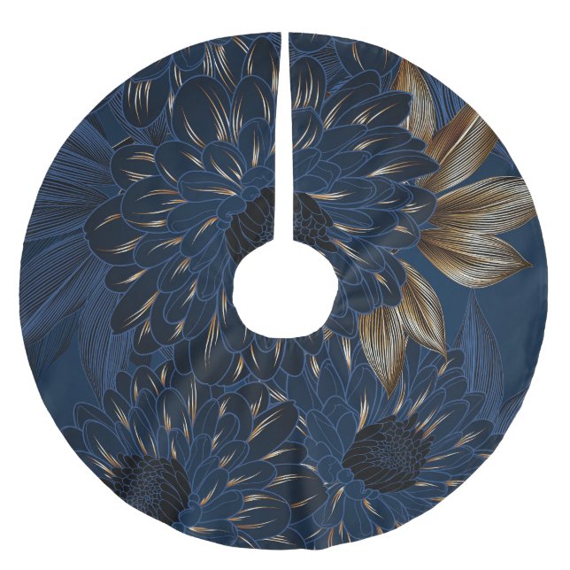 Chrysanthemums hand-drawn, elegant floral pattern. brushed polyester tree skirt (Front)