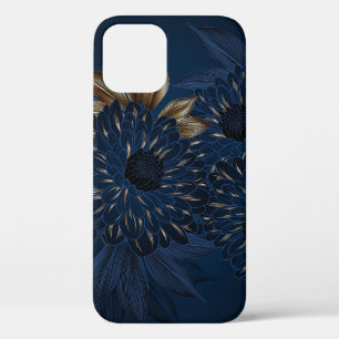 Chrysanthemums hand-drawn, elegant floral pattern. iPhone 12 case