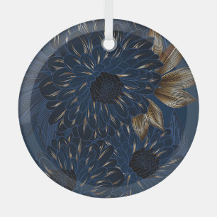 Chrysanthemums hand-drawn, elegant floral pattern. glass tree decoration