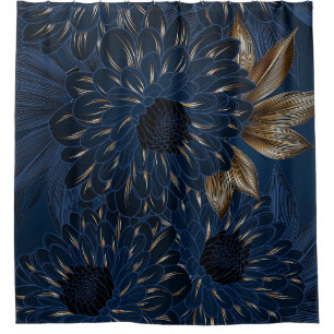 Chrysanthemums hand-drawn, elegant floral pattern. shower curtain