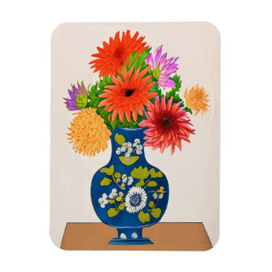 Chrysanthemums in a Blue Chinese Vase Magnet