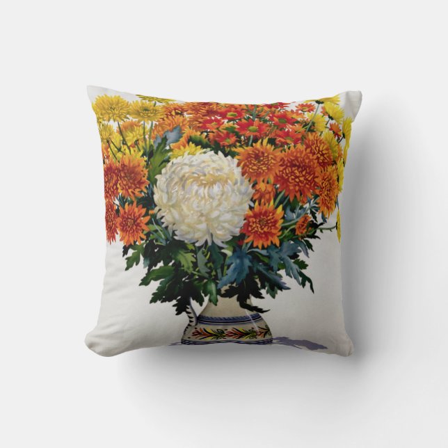 Chrysanthemums in a patterned jug 2005 cushion (Front)