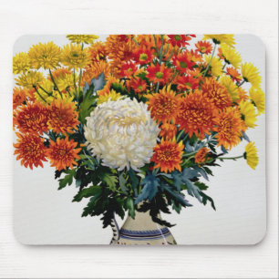 Chrysanthemums in a patterned jug 2005 mouse mat