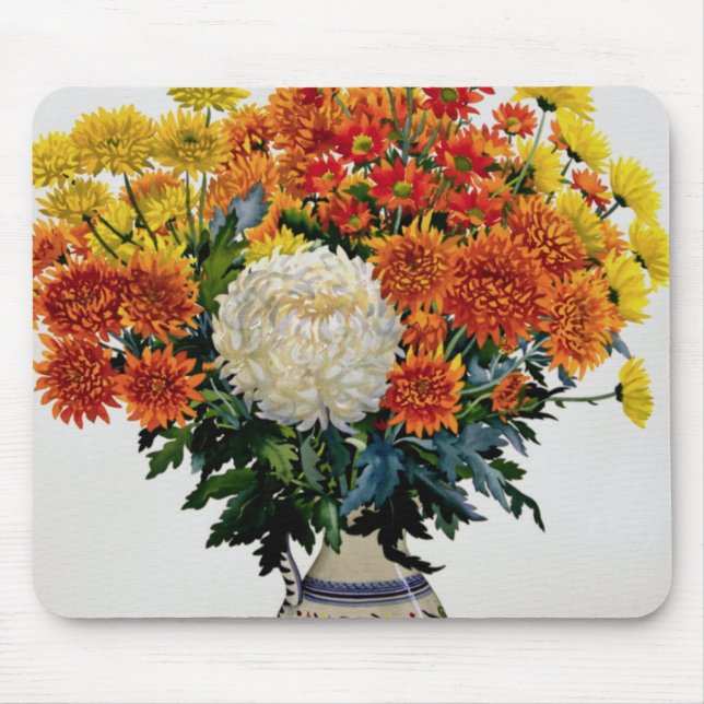 Chrysanthemums in a patterned jug 2005 mouse mat (Front)