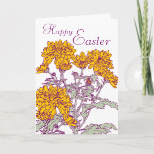 Chrysanthemums line art Happy Easter card