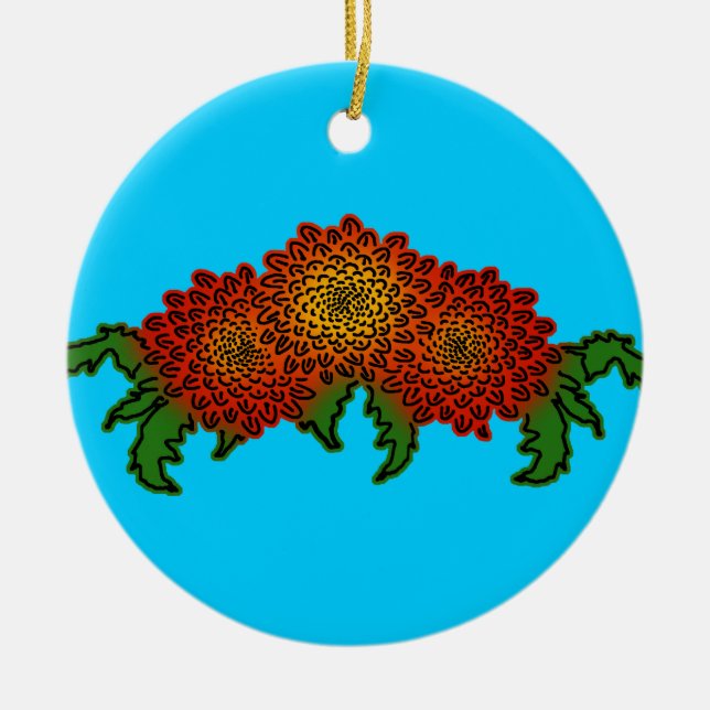 Chrysanthemums Motif Ceramic Tree Decoration (Front)
