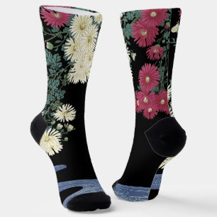 Chrysanthemums,Running Water ,Japanese Floral  Socks