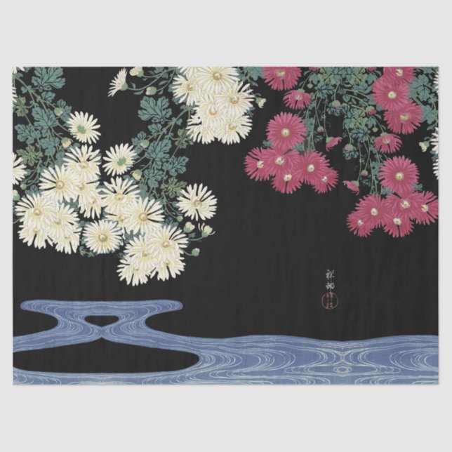 Chrysanthemums,Running Water ,Japanese Floral Tissue Paper (Front)