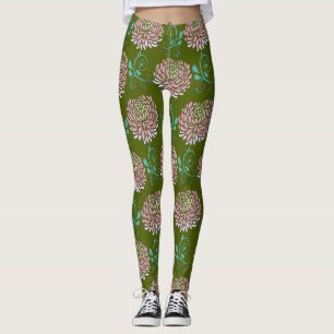 chrysanthemums swirls leggings