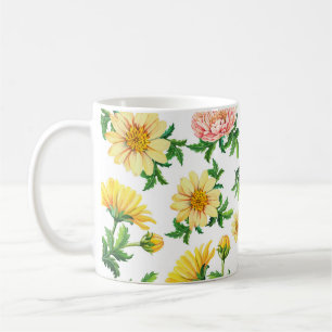 Chrysanthemums Watercolor: Seamless Floral Design Coffee Mug