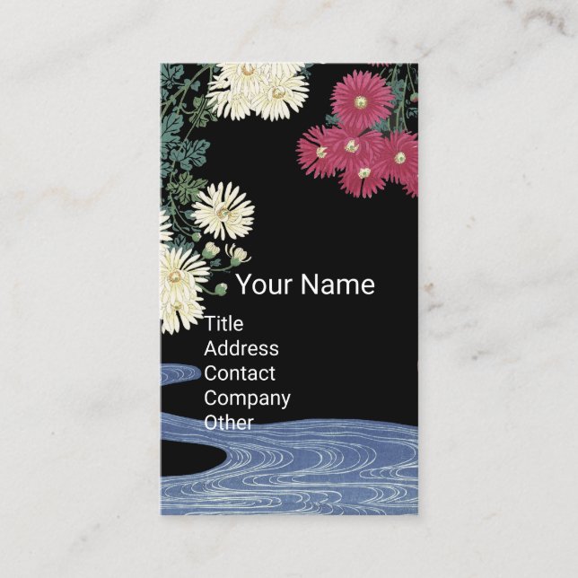 Chrysants,Running Water, Beauty Salon Spa Black Business Card (Front)