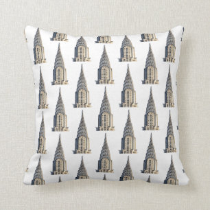 Chrysler Building Dome Pattern Black on White Cushion