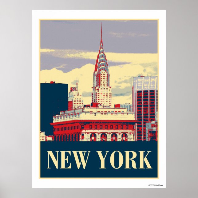 Chrysler Building in Red White Blue Poster (Front)