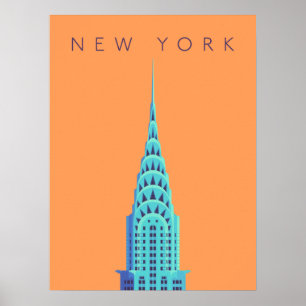 Chrysler Building New York Art Deco - Text Orange Poster