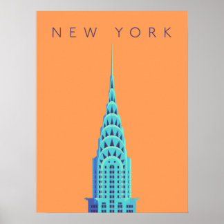 Chrysler Building New York Art Deco - Text Orange Poster