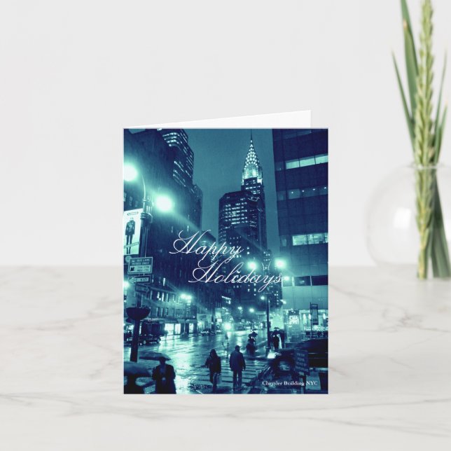Chrysler Building NYC Blue Holidays Card (Front)