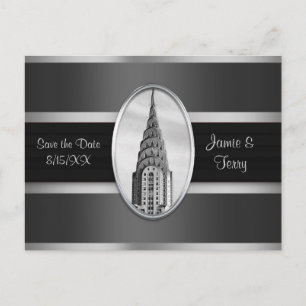Chrysler Building Save the Date Grey Silver BW Announcement Postcard