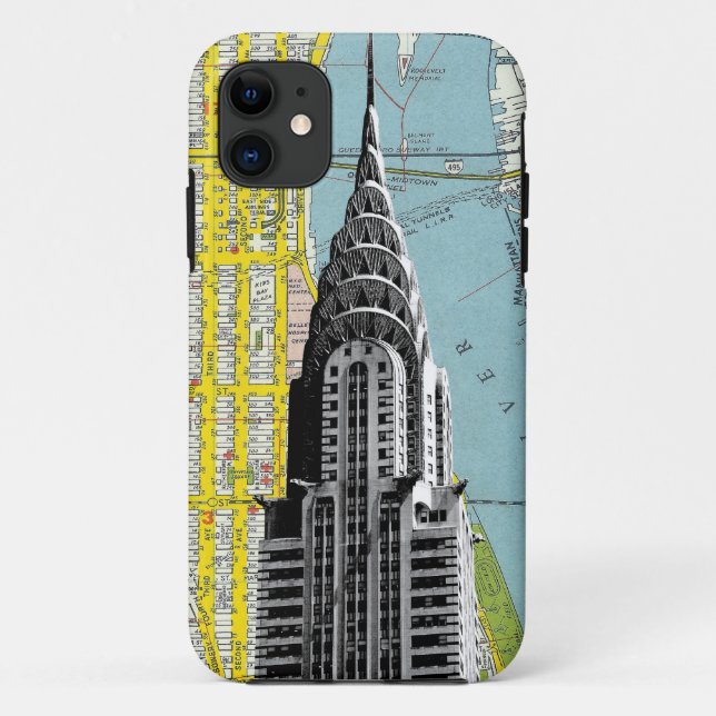 Chrysler Building with Map background Case-Mate iPhone Case (Back)