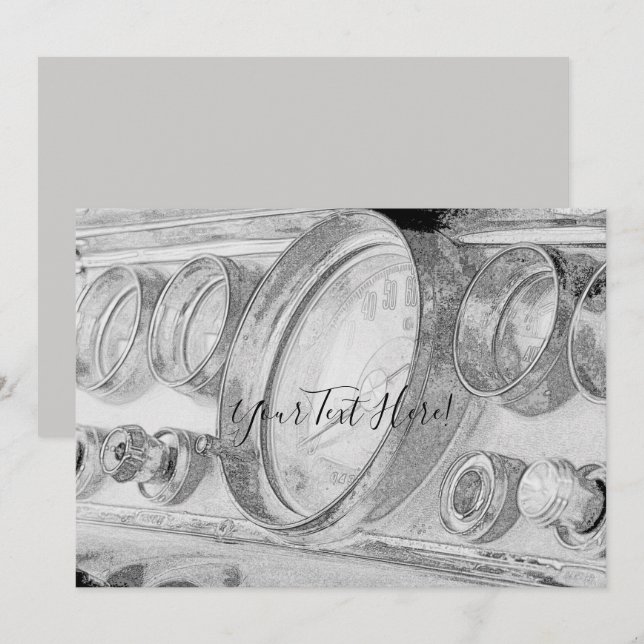 Chrysler Dashboard Sketch Your Text Invitation (Front/Back)