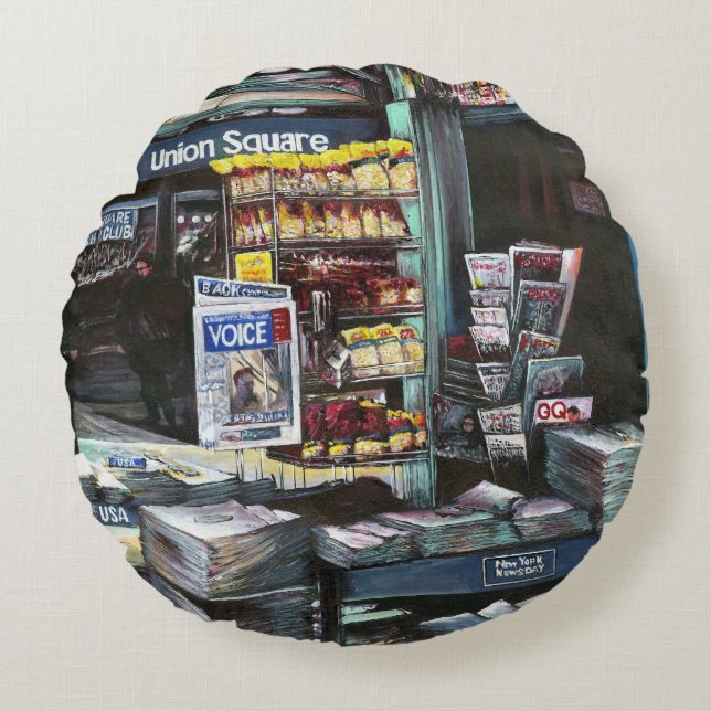 Chrysocolia Morning, Union Square, NYC Round Cushion (Front)