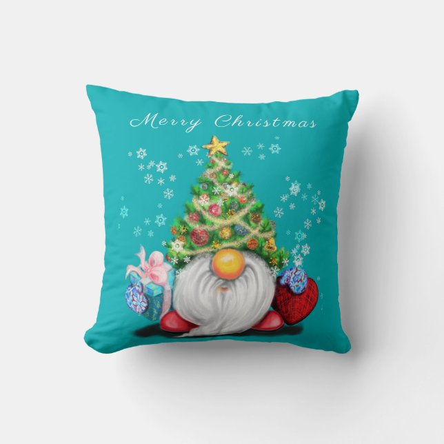 Chsistmas Throw Pillow Gift Gnome with Gifts (Front)